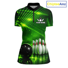 Load image into Gallery viewer, Green Light Bowling Polo, Quarter Zip Shirts For Women Custom Bowling Team Jerseys, Gift For Bowlers NQS11737