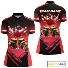 Load image into Gallery viewer, Bowling Beer Black and Red Bowling Polo, 1/4 Quarter zip shirts Custom Women Team Bowling jerseys NQS10873