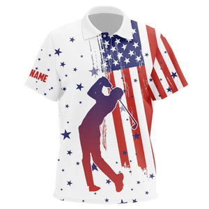 Red, White and Blue American Flag Kid Golf Polo Shirts custom patriotic golf tops for Kid golf gifts NQS9168