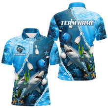 Load image into Gallery viewer, Blue Shark Bowling Polo, Quarter Zip Shirts for Men Custom Team Shark Bowling Jerseys NQS9173