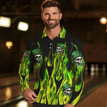 Load image into Gallery viewer, Green Flame clover skull St Patrick's Day Mens bowling shirts Custom Lucky Bowling Team Jerseys NQS9379
