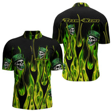 Load image into Gallery viewer, Green Flame clover skull St Patrick's Day Mens bowling shirts Custom Lucky Bowling Team Jerseys NQS9379
