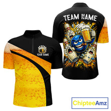 Load image into Gallery viewer, Custom Yellow Funny Beer Bowling Jersey for Men Bowling Uniform Polo &amp; 1/4 Zip Bowling Team Shirts NQS11646