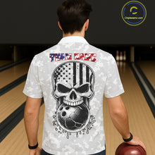 Load image into Gallery viewer, Personalized American Flag Skull Eagle Camo Bowling Team Hawaiian Shirts, Patriotic Bowling Outfits NQS11648