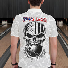 Load image into Gallery viewer, Personalized American Flag Skull Eagle Camo Bowling Team Shirts For Men, Patriotic Bowling Outfits NQS11648
