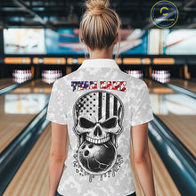 Load image into Gallery viewer, Personalized American Flag Skull Eagle Camo Bowling Team Shirts For Women, Patriotic Bowling Outfits NQS11648
