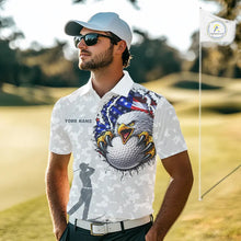 Load image into Gallery viewer, Personalized American Flag Skull Eagle Camo Golf Polo Shirts For Men, Patriotic Mens Golf Outfits NQS11649