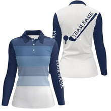Load image into Gallery viewer, Womens golf polo shirts custom Blue and white team golf attire for women, personalized golf gifts NQS7826