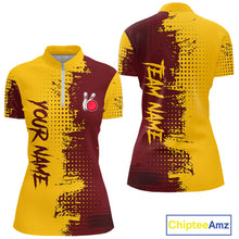 Load image into Gallery viewer, Yellow and Red Bowling Polo, Quarter Zip shirts for Women Custom Bowling Team Jerseys NQS10882
