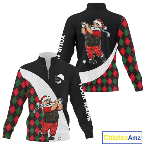 Funny Santa Golf Christmas Quarter zip golf sweatshirt argyle pattern Custom Ladies Golf outfit NQS11053