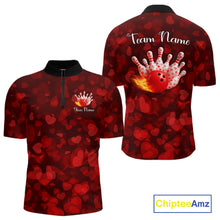 Load image into Gallery viewer, Red Hearts pattern Valentine Bowling Polo, 1/4 zip Shirts For Men Custom Bowling Couple Outfits NQS11251