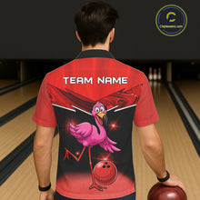 Load image into Gallery viewer, Funny Pink Flamingo Bowling Hawaiian Shirt Custom Flamingo Team bowling button-up shirt | Red NQS11654