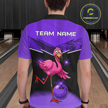Load image into Gallery viewer, Funny Pink Flamingo Bowling Polo, 1/4 zip shirts for Men Custom Flamingo Team bowling outfit | Purple NQS11655