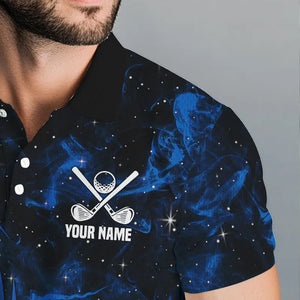 Black and Blue Galaxy Mens golf polo shirt custom cool golf shirts, personalized golf gifts NQS9694
