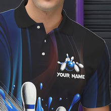 Load image into Gallery viewer, Black and Blue Men's bowling outfits Custom Team Mens bowling Polo, Quarter Zip Shirts NQS9700