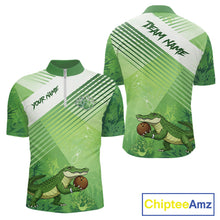 Load image into Gallery viewer, Funny Alligator Bowling Polo, 1/4 Zip Shirts For Men Custom Alligator Bowling Team Jerseys | Green NQS11742