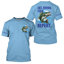 Load image into Gallery viewer, Largemouth Bass Fishing Custom Long Sleeve Performance Fishing shirts Eat Drink Fish Repeat | Blue NQS6613