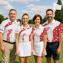 Load image into Gallery viewer, Personalized Red Hearts pattern golf white Mens golf polo shirts custom name Valentine golf gifts NQS11259