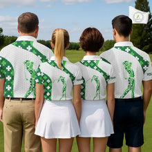 Load image into Gallery viewer, Personalized Green shamrock matching golf polo shirts for couples custom St Patrick's Day golf gifts NQS11260