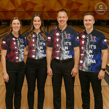 Load image into Gallery viewer, Red, White &amp; Blue Smoke Texas Flag Patriotic Team Bowling Shirt For Women Custom It's in my DNA Shirt NQS11265