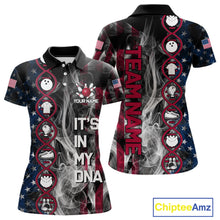 Load image into Gallery viewer, Red, White &amp; Blue Smoke American Flag Patriotic Team Women Bowling Shirt Custom It's in my DNA Shirts NQS11266