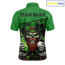Load image into Gallery viewer, Green St Patrick Skull Golf and Beer Polo Golf shirts for Men Custom Team Mens Golf attire NQS11475