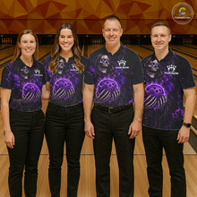 Load image into Gallery viewer, Personalized Skull Bowling Shirt For Men Custom Team's Name Black and Purple Flame Bowler Jerseys NQS11659