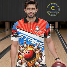 Load image into Gallery viewer, Funny Bowling Boom Strike Bowling Shirt For Men Custom Red, White and Blue retro Team Bowling Jerseys NQS11661