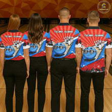 Load image into Gallery viewer, Funny Bowling Boom Strike Bowling Shirt For Women Custom Red, White &amp; Blue retro Team Bowling Jerseys NQS11661