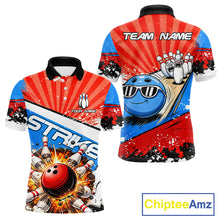 Load image into Gallery viewer, Funny Bowling Boom Strike Bowling Shirt For Men Custom Red, White and Blue retro Team Bowling Jerseys NQS11661