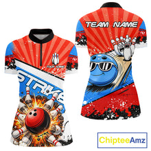 Load image into Gallery viewer, Funny Bowling Boom Strike Bowling Shirt For Women Custom Red, White &amp; Blue retro Team Bowling Jerseys NQS11661