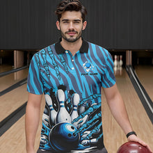 Load image into Gallery viewer, Funny Claw Blue Camo Men's bowling outfits custom bowling polo, Quarter Zip Shirts team jerseys NQS9704