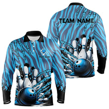 Load image into Gallery viewer, Funny Claw Blue Camo Men's bowling outfits custom bowling polo, Quarter Zip Shirts team jerseys NQS9704