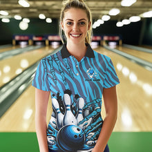 Load image into Gallery viewer, Funny Claw Blue Camo Women's bowling outfits custom bowling polo, Quarter Zip Shirts team jerseys NQS9704