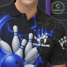 Load image into Gallery viewer, Black and Blue Camo Bowling Polo, 1/4 Zip Shirts For Men Custom Bowling Team Jersey, Bowler Outfit NQS11750