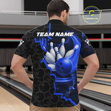 Load image into Gallery viewer, Black and Blue Camo Bowling Polo, 1/4 Zip Shirts For Men Custom Bowling Team Jersey, Bowler Outfit NQS11750