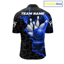 Load image into Gallery viewer, Black and Blue Camo Bowling Polo, 1/4 Zip Shirts For Men Custom Bowling Team Jersey, Bowler Outfit NQS11750