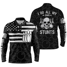 Load image into Gallery viewer, Black personalized bowling shirt for bowling – custom name design side view