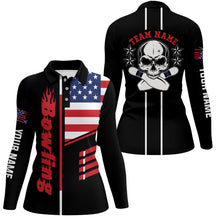 Load image into Gallery viewer, Black personalized bowling shirt for women – custom name design side view
