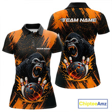 Load image into Gallery viewer, Black and Orange pattern Angry Gorilla Bowling shirts For Women Custom Gorilla Team Bowling Jerseys NQS11278