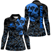 Load image into Gallery viewer, Black Skull camo bowling shirt for women custom bowling team jerseys, gifts for bowlers | Blue NQS8073