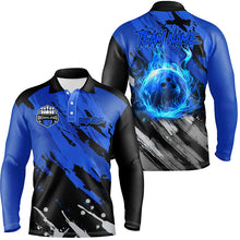 Load image into Gallery viewer, Black and Blue Flame camo bowling shirts for Men Custom Flame Bowling Shirt Team Bowling Jersey NQS8970