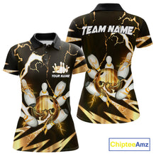 Load image into Gallery viewer, Gold Thunder Lightning bowling ball and pins jersey Custom Team Bowling Polo, 1/4 Zip Shirt For Women NQS11282