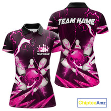Load image into Gallery viewer, Pink Thunder Lightning bowling ball and pins jersey Custom Team Bowling Polo, 1/4 Zip Shirt For Women NQS11283
