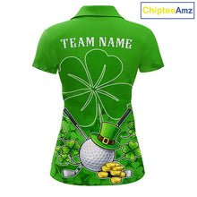 Load image into Gallery viewer, Green shamrock pattern St Patrick's Day Women's golf polo shirt custom ladies golf top, golfing gifts NQS11495
