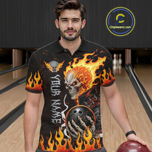 Load image into Gallery viewer, Custom Orange Flame Skull Bowling shirts for men, bowling team league jerseys Polo, 1/4 zip shirts NQS11496
