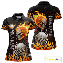 Load image into Gallery viewer, Custom Orange Flame Skull Golf Polo Shirts For Women,  team ladies golf tees cool golf gifts NQS11497