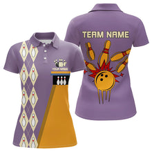 Load image into Gallery viewer, Yellow &amp; Purple Retro Bowling Polo, Quarter Zip shirt for Women Custom vintage team bowling jersey NQS9720