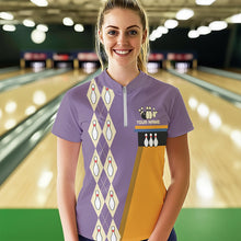 Load image into Gallery viewer, Yellow &amp; Purple Retro Bowling Polo, Quarter Zip shirt for Women Custom vintage team bowling jersey NQS9720