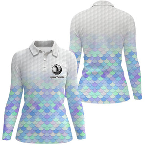 Womens golf polo shirt pastel blue mermaid scales custom name pattern golf shirts, ladies golf tops NQS5978